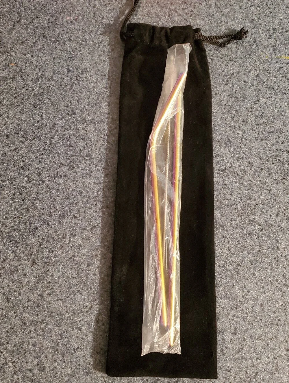 Two‎ Steel Multi Color Straws Cleaning Brush Velvet Carrying Pouch NWOT